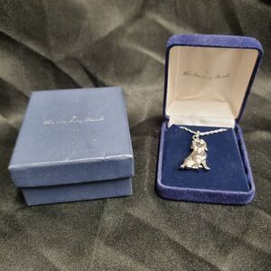 DANBURY MINT SOLID STERLING SILVER DIAMOND NEW DOG PENDANT NECKLACE CHAIN NEW